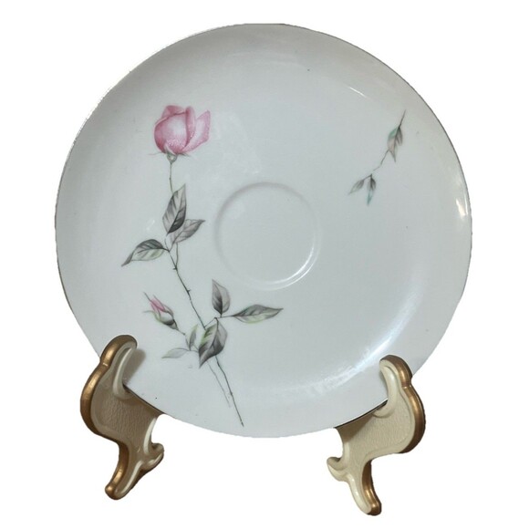 Dawn Rose Saucers 2- antique fine China rose design with platinum trim. - Picture 1 of 12